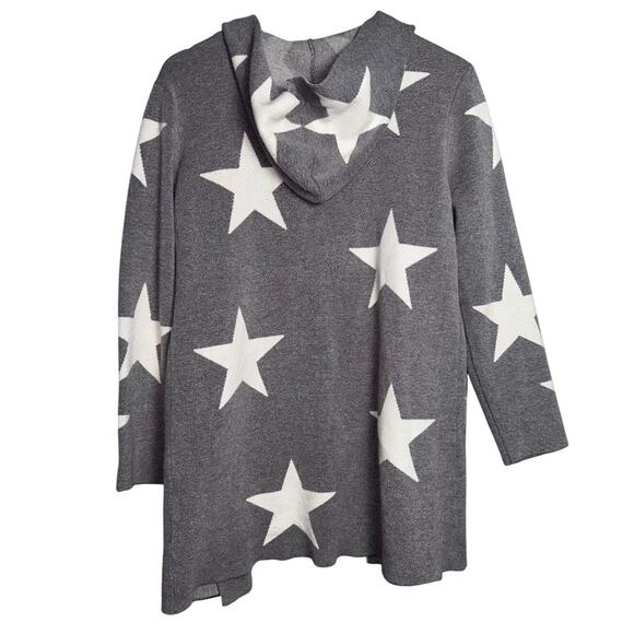 Sioni Gray Star Print Open Front Hooded Cardigan | Size Medium - Picture 3 of 5